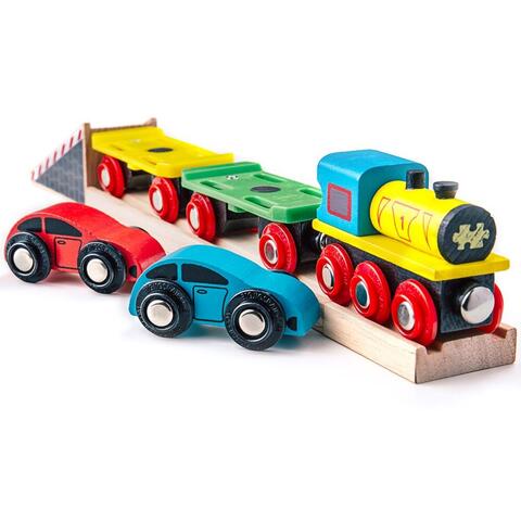 BIGJIGS Toys Trenulet cu platforma auto