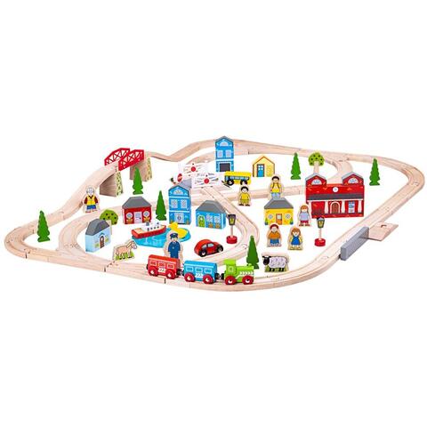 BIGJIGS Toys Circuit auto si feroviar (91 piese)
