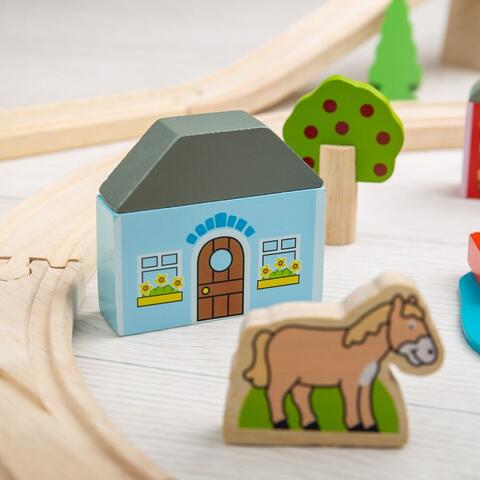 BIGJIGS Toys Circuit auto si feroviar (91 piese)