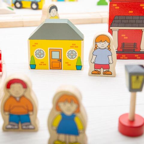 BIGJIGS Toys Circuit auto si feroviar (91 piese)