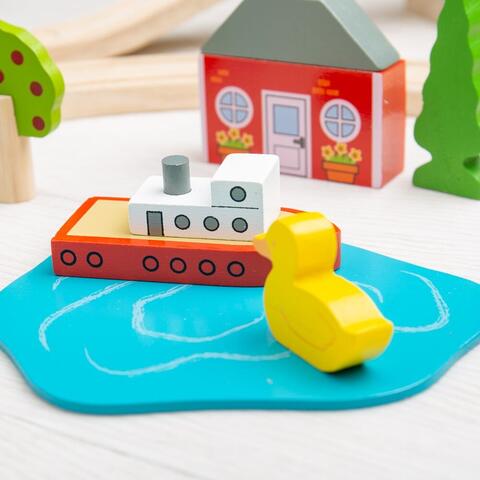 BIGJIGS Toys Circuit auto si feroviar (91 piese)