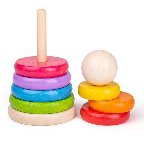 BIGJIGS Toys Piramida din lemn - Curcubeul