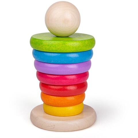 BIGJIGS Toys Piramida din lemn - Curcubeul