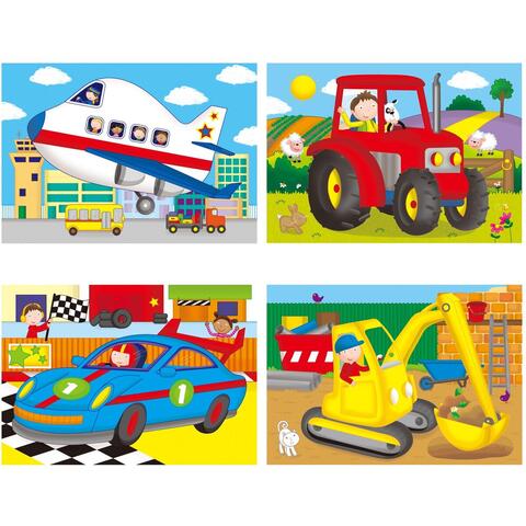 Galt Set 4 puzzle-uri Vehicule (4, 6, 8, 12 piese)